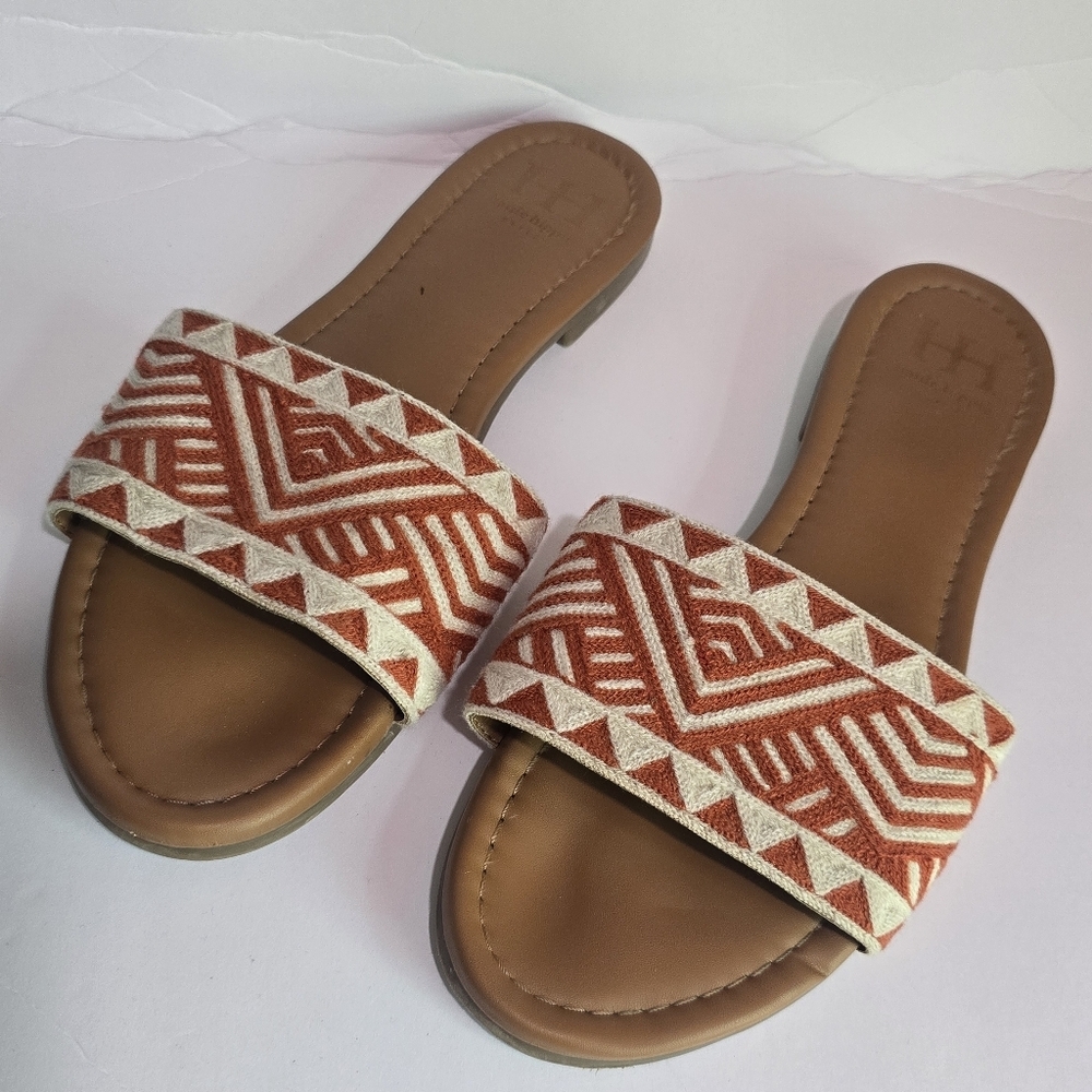 Haute Hippie Boho Embroidered Slide Slip On Sandals Geometric Vacation, Sz 9.5 - Picture 2 of 5
